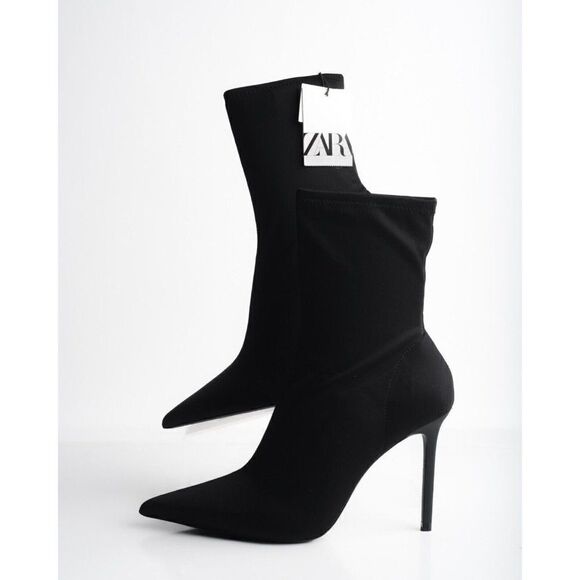 Zara Womens Ankle Boots Stretch Fabric Stiletto Black 1110/010 US 10 EU 41 New - Picture 5 of 8
